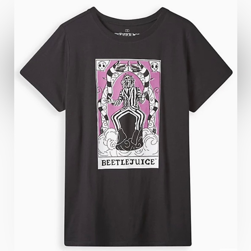 NWT Torrid BEETLEJUICE CLASSIC FIT CREW TEE - COTTON TAROT BLACK size 2, 2w